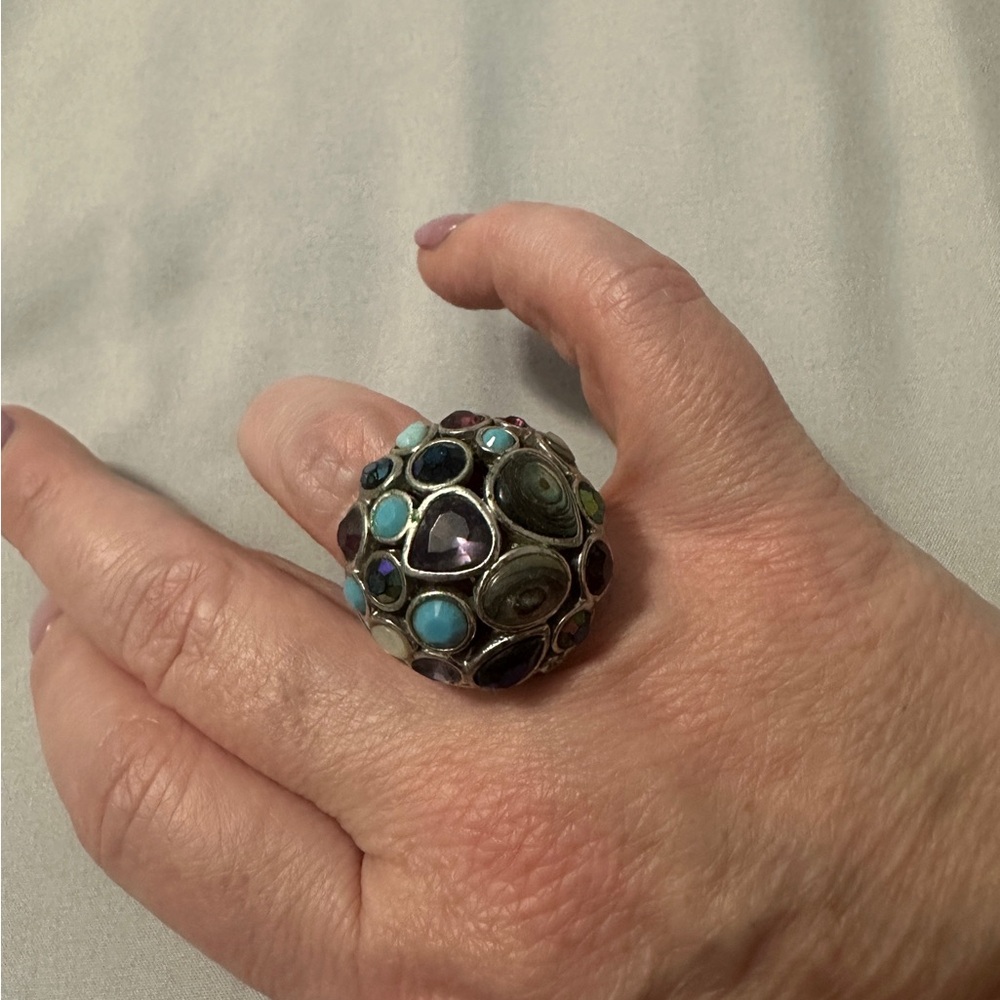 Lia Sophia Silver Ring with Multi-Colored Stones